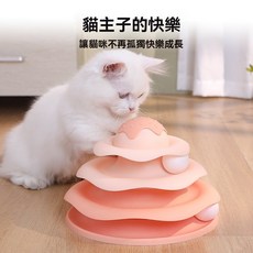 《小日子家居館》爆款貓咪玩具 新款冰淇淋軌道遊樂盤 逗貓自嗨解悶神器 轉盤小貓玩具, 小蜜蜂款-胭脂粉,Opp袋裝, 1個