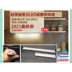阿瑟3C 超薄磁吸式LED感應燈 USB充電 兩種色溫 多尺寸適用於櫥櫃衣櫃, 1個, 23公分(白光)