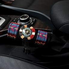 民族風裝飾品 汽車內飾套裝 檔把套 安全帶護肩套 後照鏡套 手剎檔位套, 藍花布手剎套1個