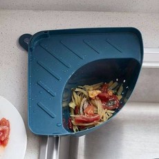 吸盤式廚房三角食物殘渣過濾器 水槽過濾網 廚餘瀝水架 廚房收納, 深藍色,單一尺寸, 1個