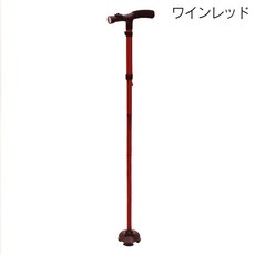 樂福齡 LED 燈傾斜防滑折疊登山杖 5檔高度調節 4段式折疊, 紅色, 1個