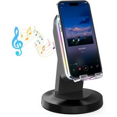 360 회전 가능한 베이스가 있는 무선 인덕션 스피커 블루투스 스피커와 RGB 조명이 휴대폰 스탠드 책상 주방용 앰프 남녀를 위한 독특한 기술 선물블랙
