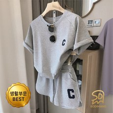 소디망 퀵드라이 뉴욕 여성 츄리닝 반팔 반바지 세트