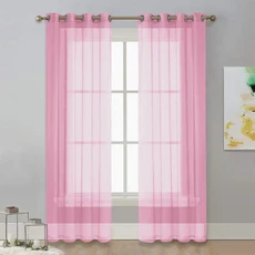 1pc 현대 단색 쉬어 커튼 거실 침실 집 창 화면 그로멧 상단에 대 한 창 커튼, W100 X H130CM 1PC, Grommet Top, Pink
