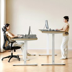 아우스 GE02 800폭 25mm상판 3-STEP 고강도 듀얼 모터 전동 모션데스크 책상, 블랙 상판+화이트 프레임