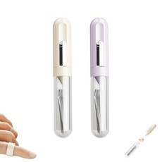 마그네틱 바늘 케이스(2개 세트) - 자석 바늘 홀더 스레더 솔기 리퍼 바느질 바늘 및 골무가 있는 휴대용 바느질 키트 | 컴팩트한 립스틱 사이즈 디자인 바느질 노트, 마그네틱 바늘 케이스(2개 세트) - 자석 바늘 홀더,