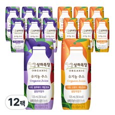 상하목장 유기농주스 125ml 사과오렌지케일 6 + 사과블루베리케일 6 (총 12팩)