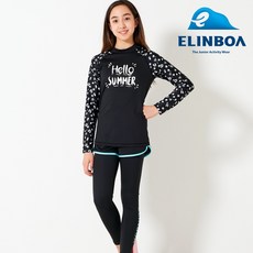 ELINBOA 青少年黑色沙灘裝+兩件式短褲緊身褲