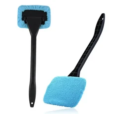 Windshield Cleaning Tool Car Window Cleaner Brush Kit Auto Interior Glass Wash Wiper Long Handle Car, 02  light blue