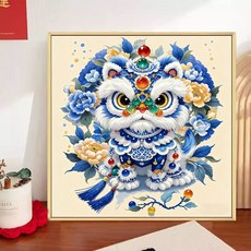보석십자수 DIY 액자형 산리오 큐빅 캔버스 비즈 액자 하루클래스 ab비즈 사진 패브릭, 사자01 60x60cm (나무액자)