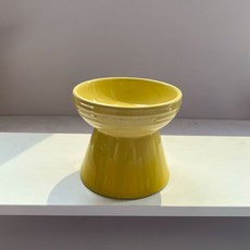 르쿠르제 강아지 고양이 밥그릇 세라믹 펫볼 반려동물 도자기 펫용품, 캔닝 스푼을 보내주세요, 1개, 높은 다리의 납작한 입 레몬 노란색