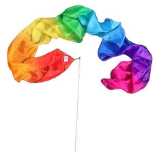 Winged Sirenny 248.9cm(98인치) 핸드 페인팅 하늘거리는 실크 리본 스트리머 막대 포함 교회 전례 찬양 예배 경배 댄스 배너 (무지개)