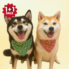 강아지 반다나 케이프 꽃목걸이 스카프 턱받이, 1세트, 레드 + 그린