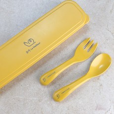 르메이어 친환경 옥수수 자기주도 이유식 휴대용 스푼 포크 케이스 세트, 1개, 스푼 + 포크 + 케이스, 얠로