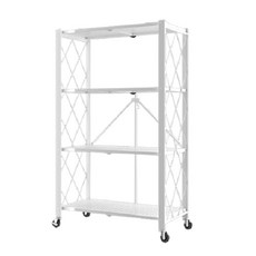 可折疊收納置物架，三層/四層/五層，附萬向輪, 免安裝置物四層白, 1個