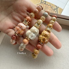 賣場新品【ㄧ圖ㄧ物】水晶手鏈礦石珊瑚玉手串豹貓手圍15cm水晶設計手串