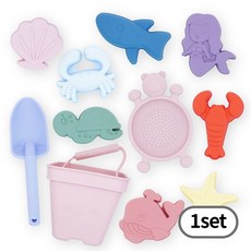 토이토 실리콘 모래놀이 11pcs 올인원 세트 접이식 소프트 샌드토이, 사각형 해양생물 세트, 1개