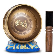 프리미엄 티베트 싱잉 볼 세트 - 네팔 사운드 및 명상 볼로 수작업으로 제작 요가 웰빙 공간 휴식을 위한 영적 장식 Himalayan Bazaar (브라운 & 레드) 그외 각종, Brown - Blue, 4 Inches