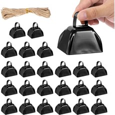 PATIKIL 24pcs 축구 경기용 카우벨 스포츠 이벤트용 3인치 응원 결혼식용 로프가 달린 금속 블랙, White
