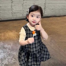 小不點兒 韓國女童學院風格子背心裙 寶寶花苞裙