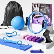 PJ PINJIAN 홈 필라테스 키트 저항 밴드 매직 서클 운동 볼 및 가방 토닝 및 근력 훈련을 위한 14피스 피트니스 장비 세트 141198, PJ PINJIAN 홈 필라테스 키트, 저항 밴드, 매, 블루
