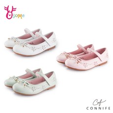 CONNIFE百貨專櫃女童娃娃鞋，花朵水鑽氣質蝴蝶結公主鞋，柔軟花童鞋（白色/粉色）C2824