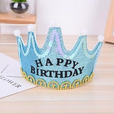 부직포 글리터 LED생일 글리터 왕관 머리띠 스카이블루, 없음