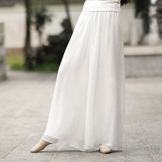 무용복 와이드 팬츠 밴딩 클래식 댄스 연습복 통바지 쉬폰 여성 한국무용 6XL, 화이트 바지길이 100CM 키169-178cm