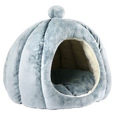 哈囉毛孩 立體南瓜造型保暖寵物窩, 親膚舒適絨布, 半封閉設計, 防滑底布, 適用於幼犬/小型犬/全齡貓, XL, 淺灰色, 1個