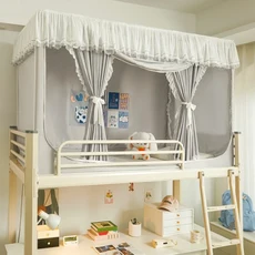 여름 모기장 방지 정전 2-in-1 침대 캐노피 커튼 브래킷 룸 장식이있는 단일 방진 텐트, [03] 90x190cm-1 door, 03 gray