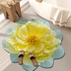 3D花卉硅藻泥地毯家用浴室地墊衛生間門口吸水防滑腳墊淺黃40*40【二代硅藻泥】, 1個, 淺黃
