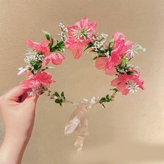 라탄 화관 머리띠 웨딩 촬영 소품 봄여름용 조화 꽃장식 브라이덜샤워 감성 플라워 헤어밴드, 해바라기 꽃-장미