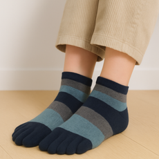 노블삭스 모스블루 발가락 양말 부드러운 순면 감촉 단목 5켤레