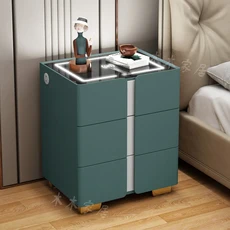 침대 옆 탁자 숨겨진 금고 통합 비밀번호 지문 잠금 장치 침실의 간단하고 현대적인 다기능, 차림새, 그레이(안심+라이트+무선 충전) 표준