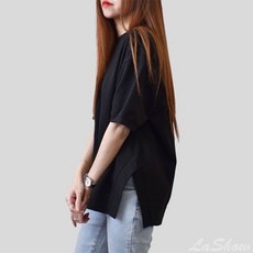 簡約側叉T #2824 雙側開叉顯瘦不貼臀，修飾比例，舒適百搭, 黑色, 1個