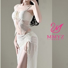 2025新款氣質長裙比基尼三件套溫泉度假性感高腰套裝bijini高級感, 1821白色,M【適合47-52公斤】