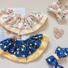 【荷葉圍兜】田園風雙層荷葉邊造型圍兜搭配蝴蝶結髮帶套裝