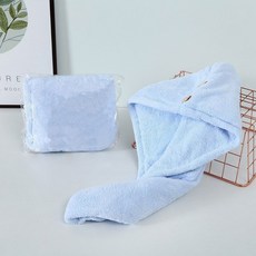 DFMEI 幹發帽吸水速幹包頭幹發巾珊瑚絨雙層速幹卡通可愛包頭髮幹發帽, 1個, 藍色(高密款):25*60cm單層厚款.