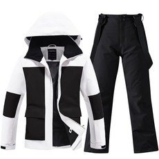 HOTIAN 여성용 SkiSUIT 수트 스키 재킷 및 바지 세트 방풍 방수 단열 스노우수트 겨울 따뜻한 스노우보드 스노우 코트(화이트+블랙 XL) 292612