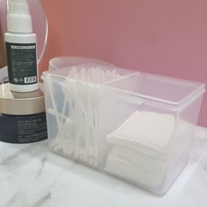 케이스 아크릴 면봉 화장솜 2구 소분용기 수납함 투명, 1