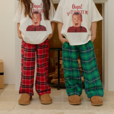 [미야네] 아동 주니어 크리스마스 기모 체크 통바지 키즈 기모 와이드 팬츠 (3호-17호)
