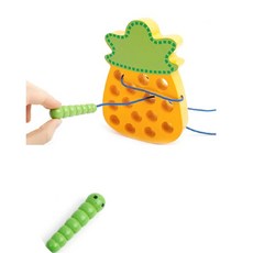 눈 손 협응력 애벌레 파인애플 구멍 통과놀이 아기교구 단추교구 돌봄교실 유치원교구, 1개