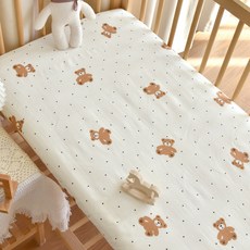 新生嬰兒純棉a類牀笠寶寶牀單幼兒園兒童拼接牀墊保護罩四季通用, 點點熊
