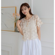 코바늘 로맨스 모티브 반팔 풀오버 패키지, 코랄, 1개