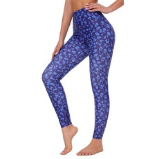 Ubestyle UPF 50+ 하이 웨이스트 여성용 수영 팬츠 수영 레깅스 수영 타이즈 래쉬가드 팬츠 자외선 차단 몬스테라 프린트, 네이비 플라워