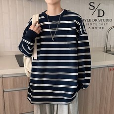 스타일닥터 남성용 스트라이프 루즈핏 맨투맨 긴팔 르네스 단가라 캐주얼 오버핏 풀오버 긴팔티