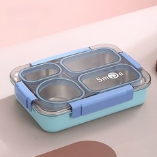 LONGGU 도시락통 밀폐성 좋은 나눔 공간 스텐 304내담 도시락통, 연블루, 3개