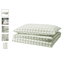 이케아 이불커버 엑탄드빙에 이불커버+베개커버 페일그레이그린 화이트/체크 150x200/50x80 cm