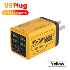 엘러프 240W 멀티 포트 4U+2PD 충전기 스마트 여행용 충전 헤드 풀 프로토콜 메쉬 충전기, 07 US yellow