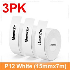 [호환] 3/5PK P12 연속 라벨 테이프 Marklife P15 D30 프린터 용 방수 자체 접착 열 용지 롤 15mm x 7m, [01] 3PK White Label